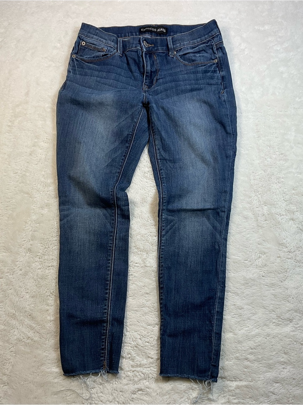 Express Women’s Cropped Legging Jeans Size 8 Mid Rise Skinny Raw Hem Stretch
